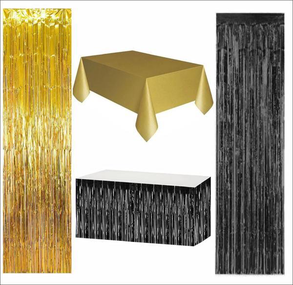 Gold Masa Örtüsü, Siyah Masa Eteği, 1 Adet Gold Arka Fon, 1Adet Siyah Arka Fon - Image 1