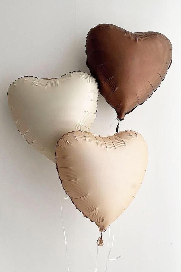 2 Adet 18 ınc Bej ve Karamel Kalp Folyo Balon - Image 1