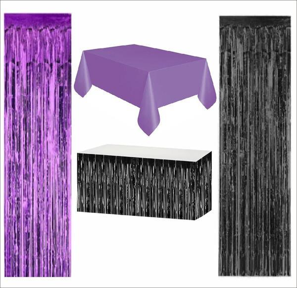 Mor Masa Örtüsü, Siyah Masa Eteği, 1 Adet Siyah Arka Fon, 1 Adet Mor Arka Fon - Image 1
