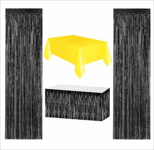 Sarı Masa Örtüsü, Siyah Masa Eteği, 2 Adet Siyah Arka Fon - Image 1