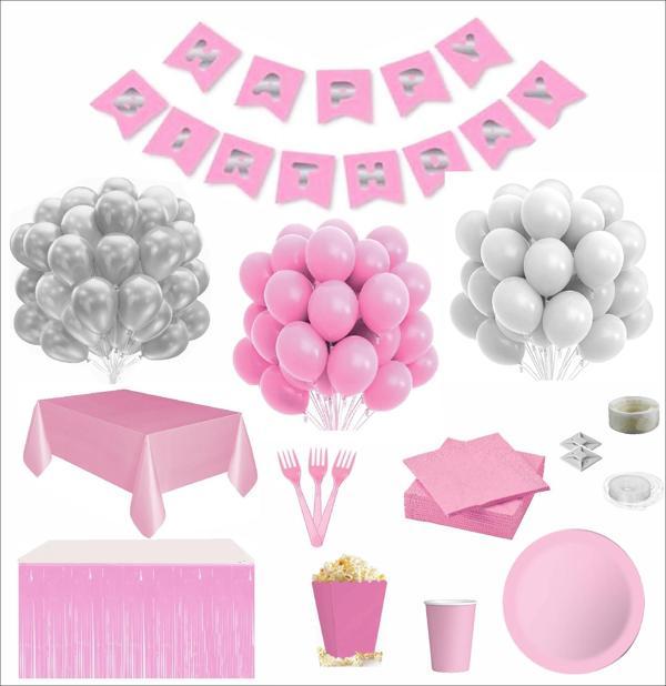 Sofra Setli Pembe Beyaz 16 Kişilik Doğum Günü Seti - Image 1