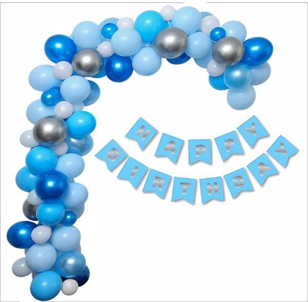 Lacivert, Mavi, Gümüş Balon-Banner Seti - Image 1