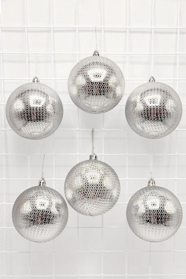 Waldern Yılbaşı Çam Ağacı Süsü Parlak Gümüş 8 Cm Figürlü Parlak 6lı Cici Top - Image 1