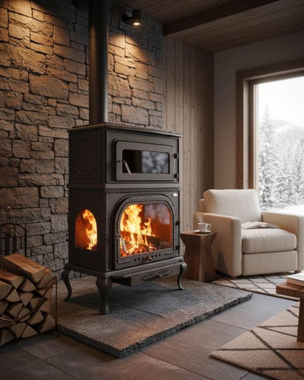 Reyo Stove Abant Üç Camlı Yan Kapak Fırınlı Döküm Şömine Soba - Image 1