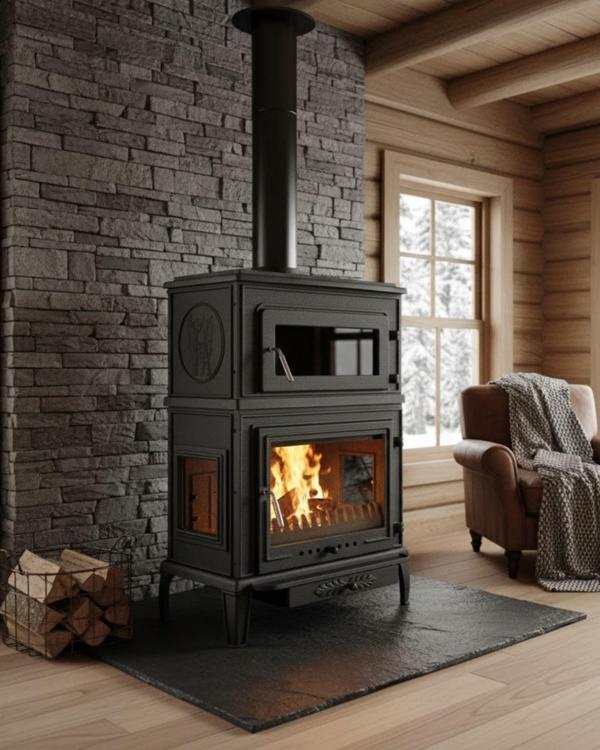 Reyo Stove Salda Üç Camlı Yan Kapak Fırınlı Döküm Şömine Soba - Image 1