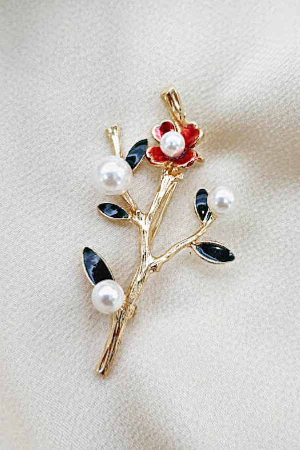 İNCİLİ DAL ÇİÇEK İĞNELİK BROŞ - Image 1