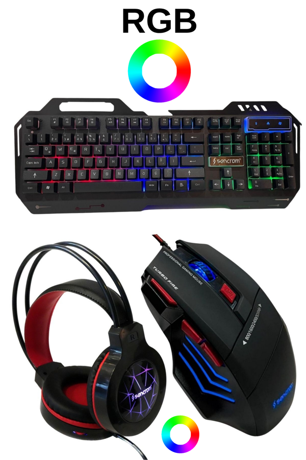 SNRELK sencrom RGB GAMİNG KLAVYE MOUSE KULAKLIK FULL OYUNCU SET  - Image 1