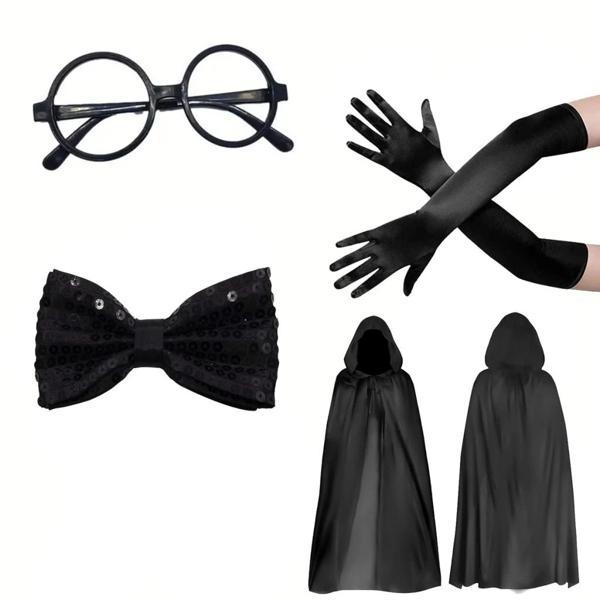 BFS Siyah Kapüşonlu Büyücü ve Cadı Pelerin Kostüm Seti (4 Parça) - Image 1
