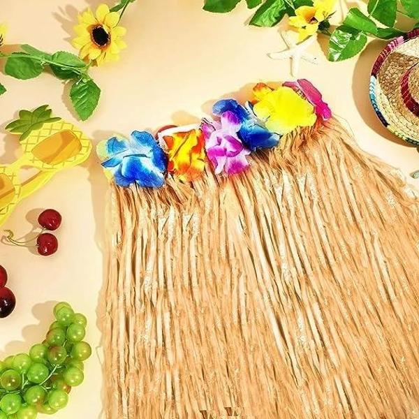 BFS   Yetişkin ve Çocuk Uyumlu Saman Renk Hawaii Luau Hula Etek 40 cm 12 Adet - Image 1