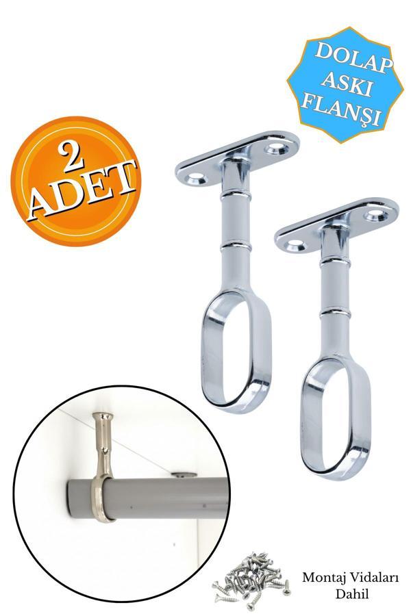 Hobidabi Boru Askı Flanşı Açık Ağız Oval Dolap Içi Gardırop Elbise Askı Borusu Aparatı Boru Tutucu (2 Adet) - Image 1