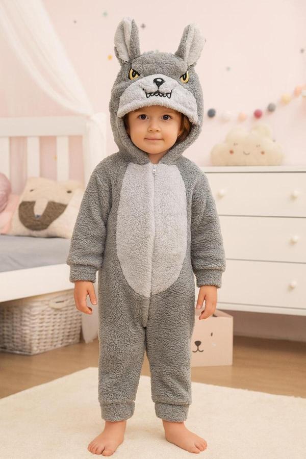 Bilge Trend Kurt Kostümü Kız Erkek Unisex Welsoft Peluş Kurt Uyku Tulumu - Image 1