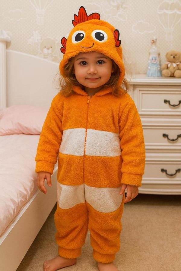 Bilge Trend Welsoft Peluş Balık Nakışlı Kız Erkek Unisex Çocuk Uyku Tulumu , Balık Kostümü - Image 1