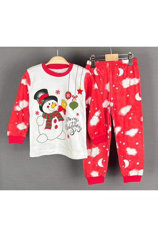 Bilge Trend Merry Christmas Kardan Adam Kız Erkek Unisex Yeni Yıl Noel Yılbaşı Temalı Çocuk Pijama Takımı - Image 1