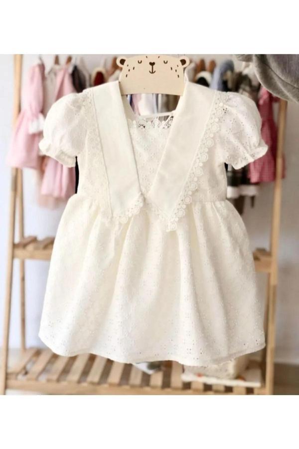 Bilge Trend Kız Çocuk Beyaz Fisto Elbise, Doğum Günü, Düğün, Bayramlık, Parti Elbisesi - Image 1