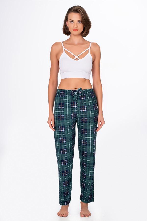 Kadın Süet Kareli Pijama Tek Alt - Image 1