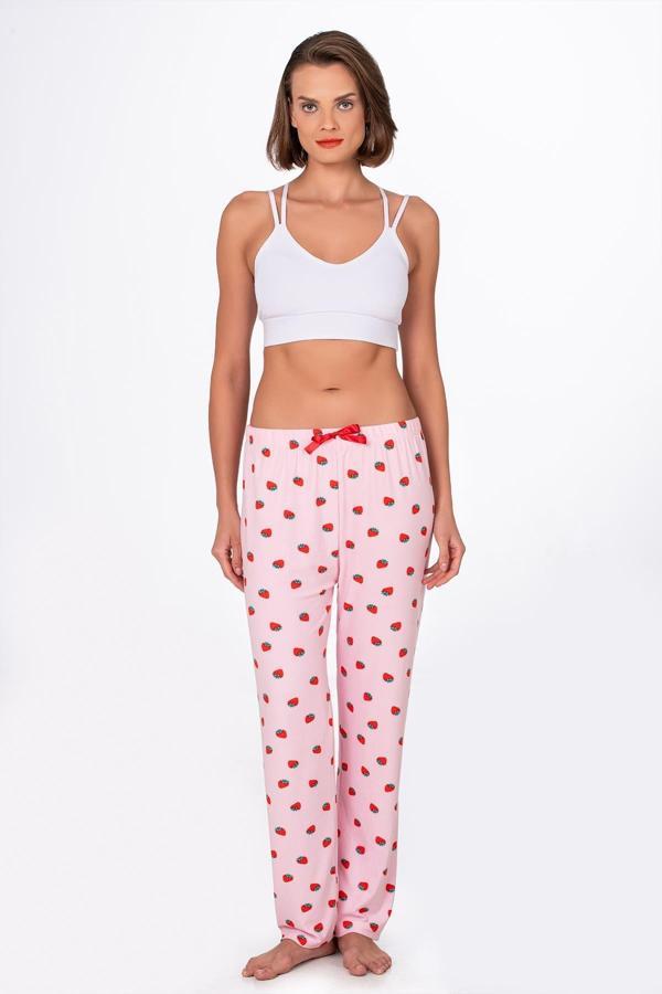 Kadın Süet Çilek Desenli Pijama Tek Alt - Image 1