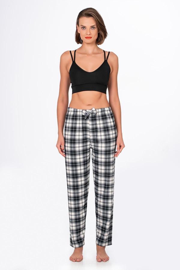 Kadın Süet Siyah Kareli Pijama Tek Alt - Image 1