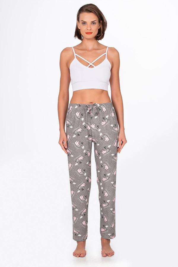 Kadın Süet Kedi Desenli Pijama Tek Alt - Image 1