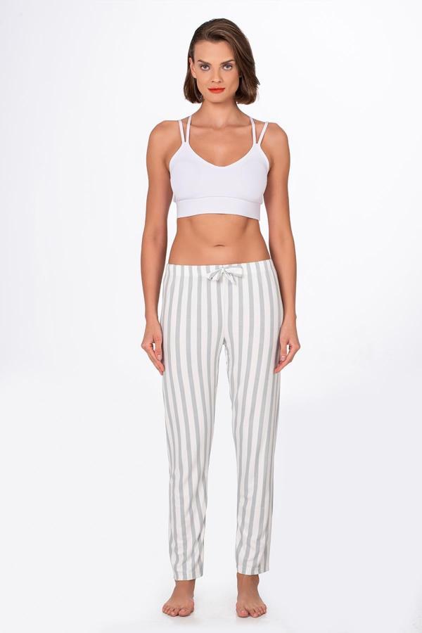 Kadın Süet Çizgili Pijama Tek Alt - Image 1