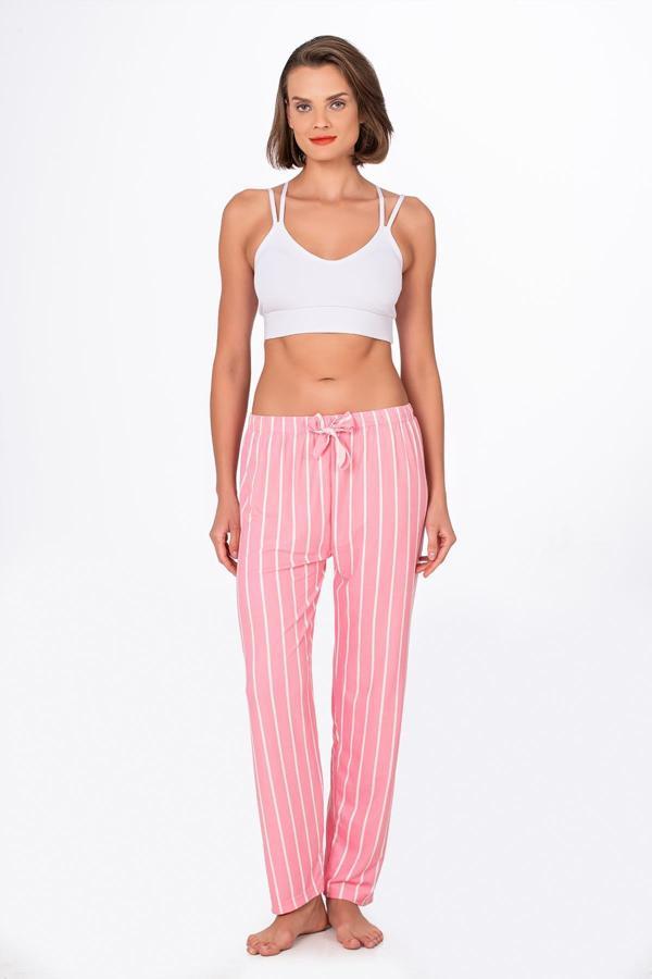 Kadın Süet Pembe Çizgili Pijama Tek Alt - Image 1