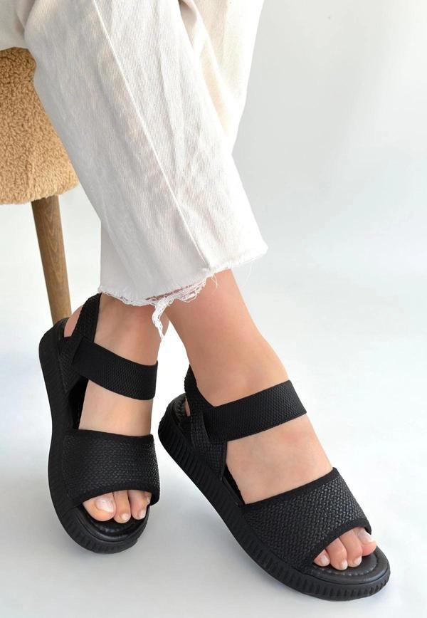 BİÇOMİ Jake Siyah Hasır Cilt Sandalet - Image 1