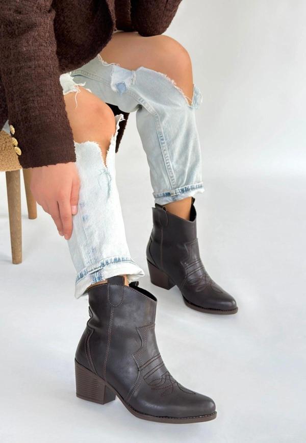 BİÇOMİ Akver Acı Kahve Cilt Topuklu Bot - Image 1