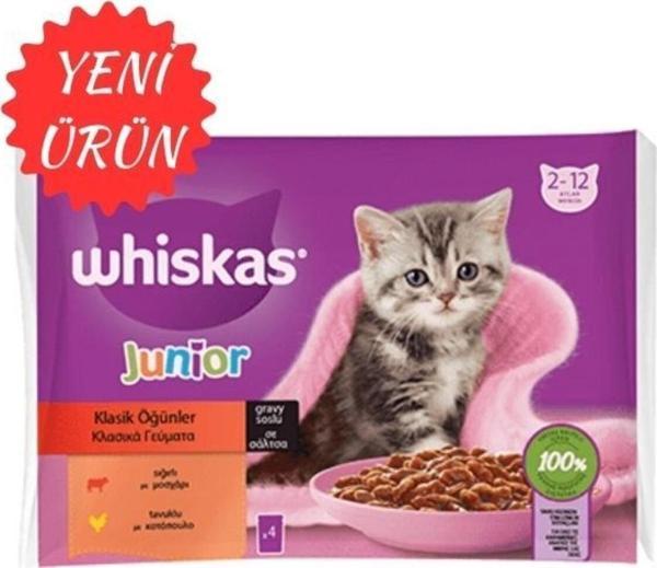 Whiskas Junior Yavru Klasik Öğünler Sığırlı Tavuklu 4X85 Gr(13 Adet) - Image 1