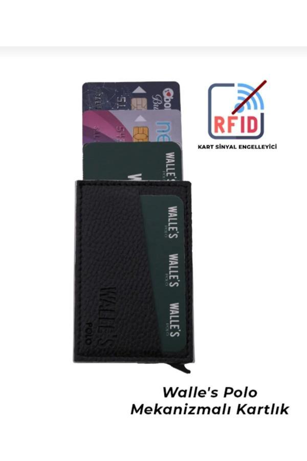 Beauty The World Unisex Siyah Deri Rfid,Engelleyici Otomatik Alüminyum Mekanizmalı Premium Kartvizitlik - Image 1