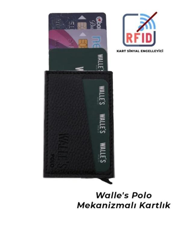  Unisex Siyah Deri Rfid,engelleyici Otomatik Alüminyum Mekanizmalı Premium Kartvizitlik - Image 1
