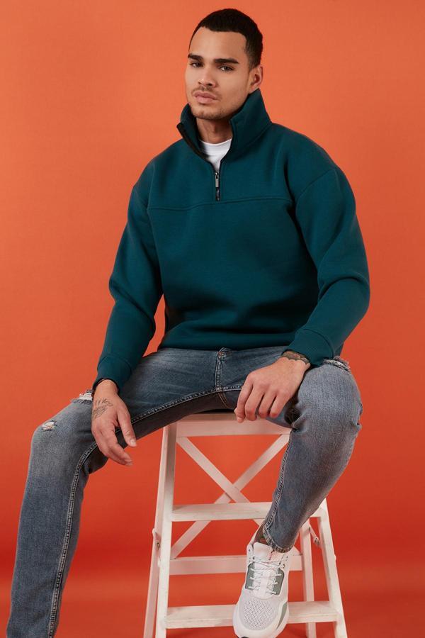 Buratti Regular Fit Pamuklu İçi Tüylü Yumuşak Şardonlu Kışlık Erkek Sweat 59053431 HUNTER - Image 1