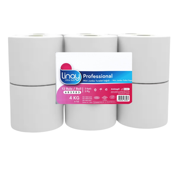 Linay Mini Jumbo Tuvalet Kağıdı – 12 Rulo, 4 kg, 2 Katlı, 9.8 cm x 95 m, %100 Selüloz - Image 1
