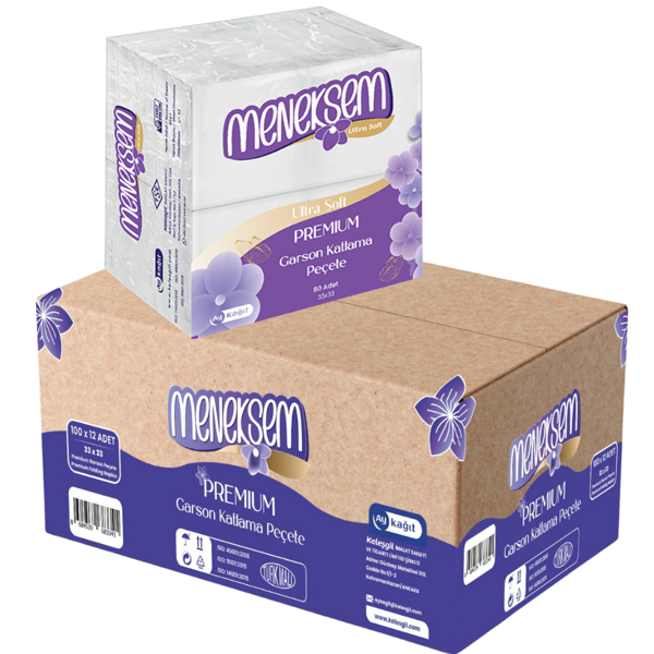 Menekşem Premium Garson Katlama Peçete 33x33 cm – 80’li x 12 Paket, Toplam 960 Adet, 2 Katlı - Image 1