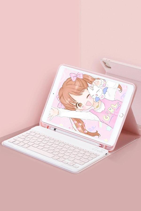 iPad Pro 11 (2022) Kılıf KC01 Smart Klavyeli Tablet Kılıfı - Pembe-(5796) - Image 1