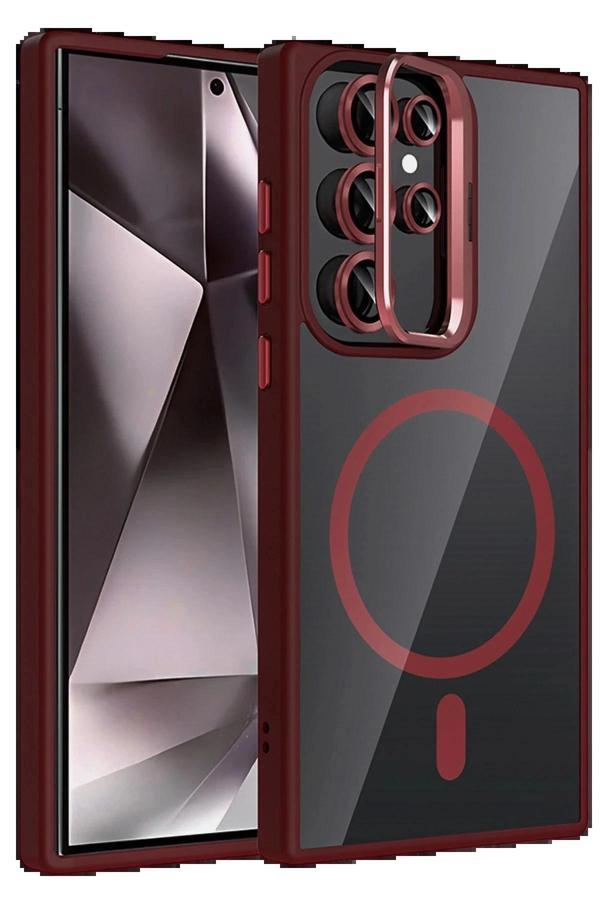 Samsung Galaxy S23 Ultra Remim Lensli Magsafe Standlı Kapak - Bordo-(5796) - Image 1