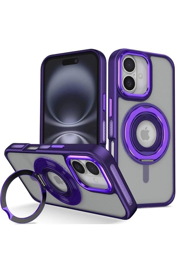 iPhone 16 Banza Magsafe Standlı Kapak - Derin Mor-(5796) - Image 1