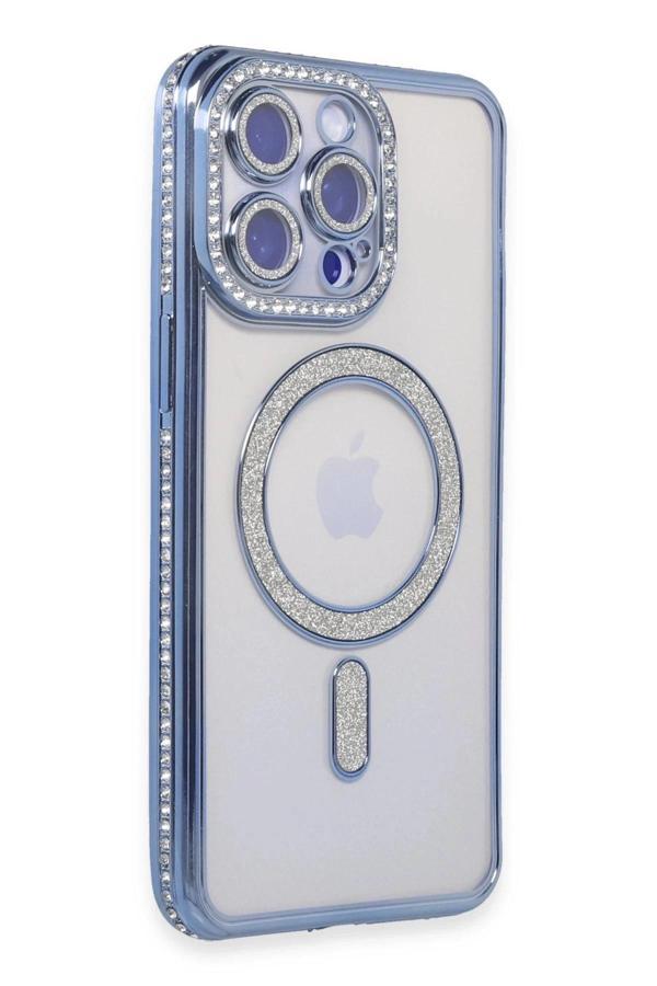 iPhone 14 Pro Kılıf Joke Simli Magneticsafe Kılıf - Mavi-(5796) - Image 1