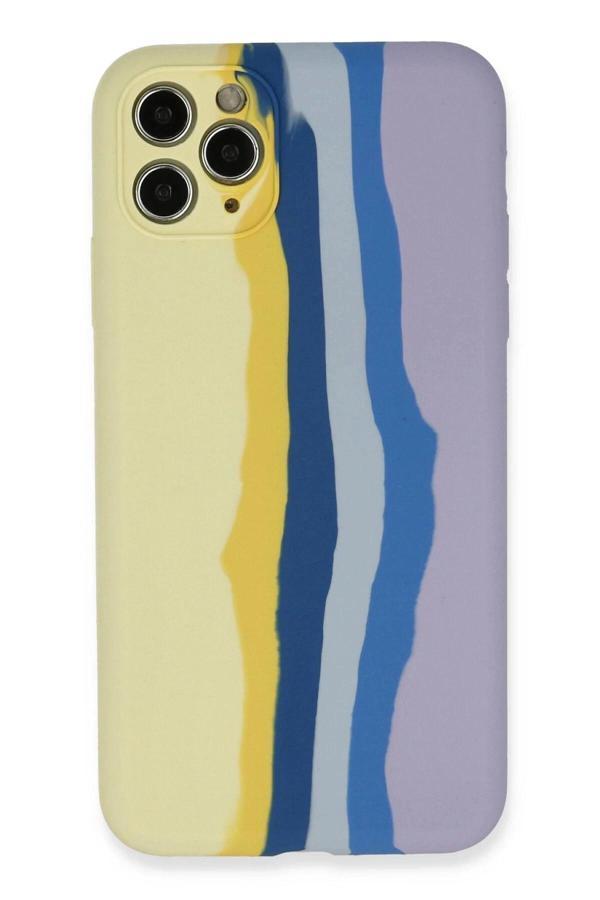 iPhone 11 Pro Kılıf Ebruli Lansman Silikon - Sarı-Lila-(5796) - Image 1