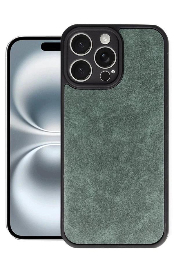 iPhone 16 Pro Kılıf Aras Deri Kapak - Koyu Yeşil-(5796) - Image 1