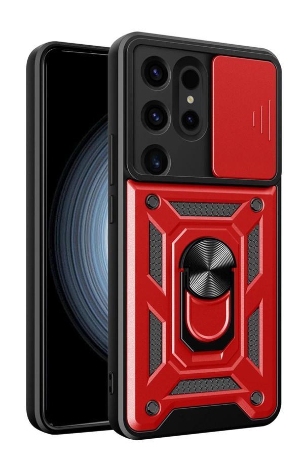 Samsung Galaxy S24 Ultra Kılıf Pars Lens Yüzüklü Silikon - Kırmızı-(5796) - Image 1