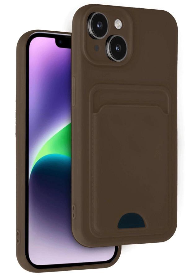 iPhone 14 Kılıf Kelvin Kartvizitli Silikon - Kahverengi-(5796) - Image 1