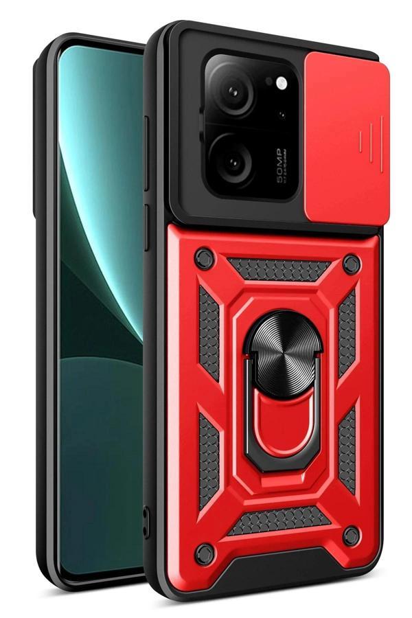 Xiaomi Mi 13T Pro Kılıf Pars Lens Yüzüklü Silikon - Kırmızı-(5796) - Image 1