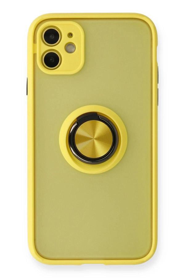 iPhone 11 Kılıf Montreal Yüzüklü Silikon Kapak - Sarı-(5796) - Image 1