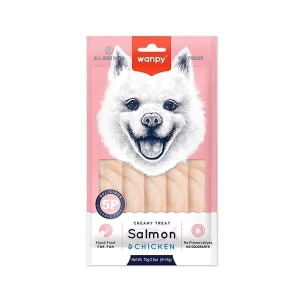Wanpy Krema Somonlu ve Tavuklu Sıvı Köpek Ödülü 5x14 Gr - Image 1