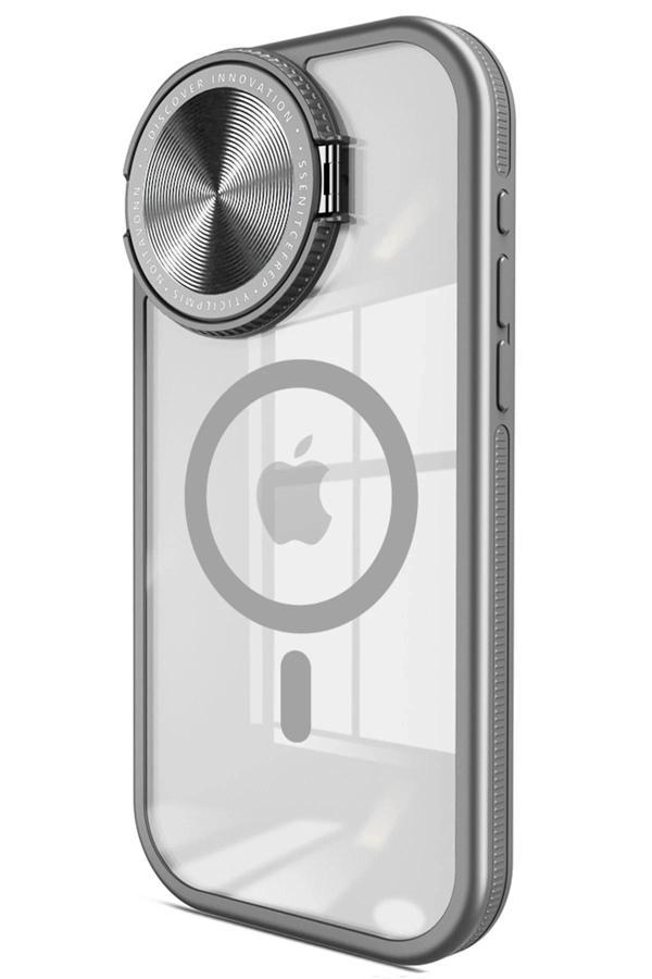 iPhone 15 Pro Kılıf Teleskop Lens Magsafe Silikon Kapak - Titan Gri-(5796) - Image 1