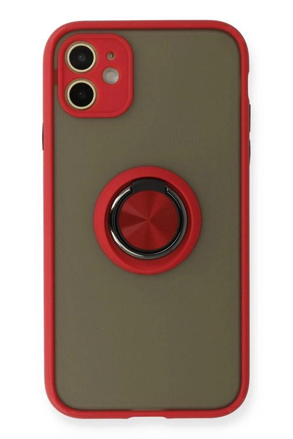 iPhone 11 Kılıf Montreal Yüzüklü Silikon Kapak - Kırmızı-(5796) - Image 1