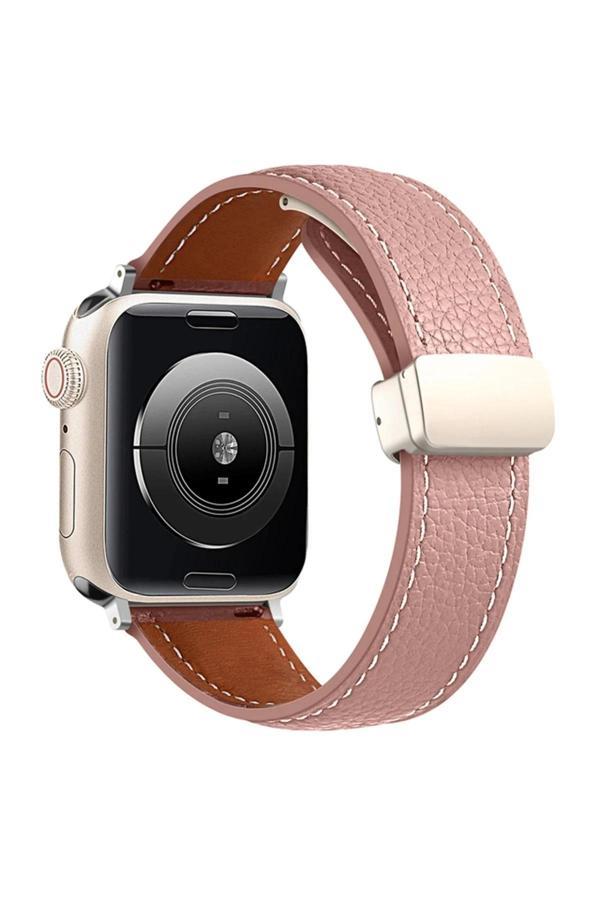 Apple Watch 38mm KR414 Daks Deri Kordon - Pembe-(5796) - Image 1