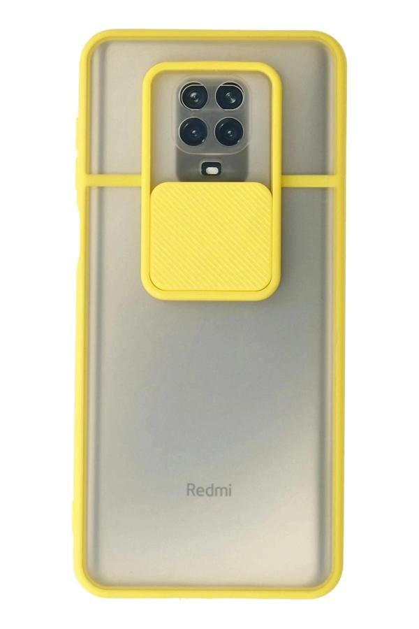 Xiaomi Redmi Note 9 Pro Kılıf Palm Buzlu Kamera Sürgülü Silikon - Sarı-(5796) - Image 1