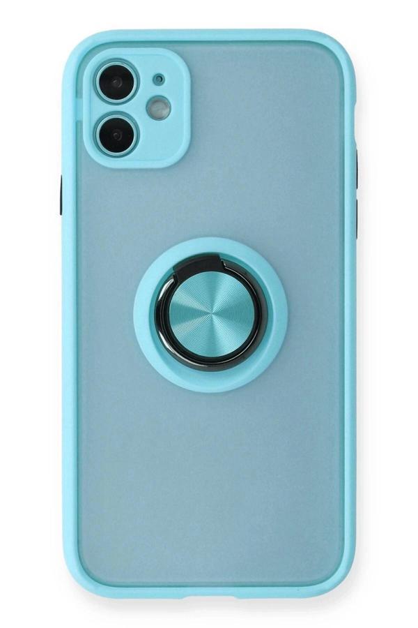 iPhone 11 Kılıf Montreal Yüzüklü Silikon Kapak - Buz Mavi-(5796) - Image 1