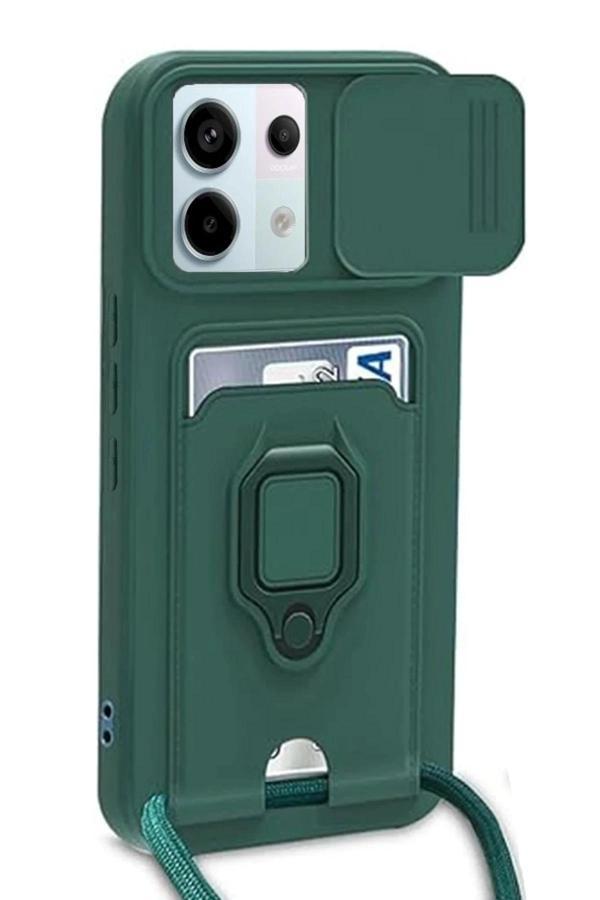 Xiaomi Redmi Note 13 Pro 5G Kılıf Zuma Kartvizitli Yüzüklü Silikon - Yeşil-(5796) - Image 1