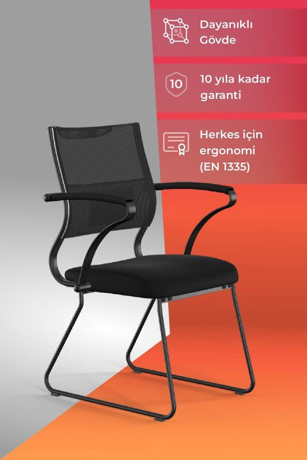 Ergolife Sit Air Bekleme Koltuğu | Metal Ayaklı, Bel Destekli, Fileli, Siyah, Toplantı Sandalyesi -572.60.1.6A5 - Image 1